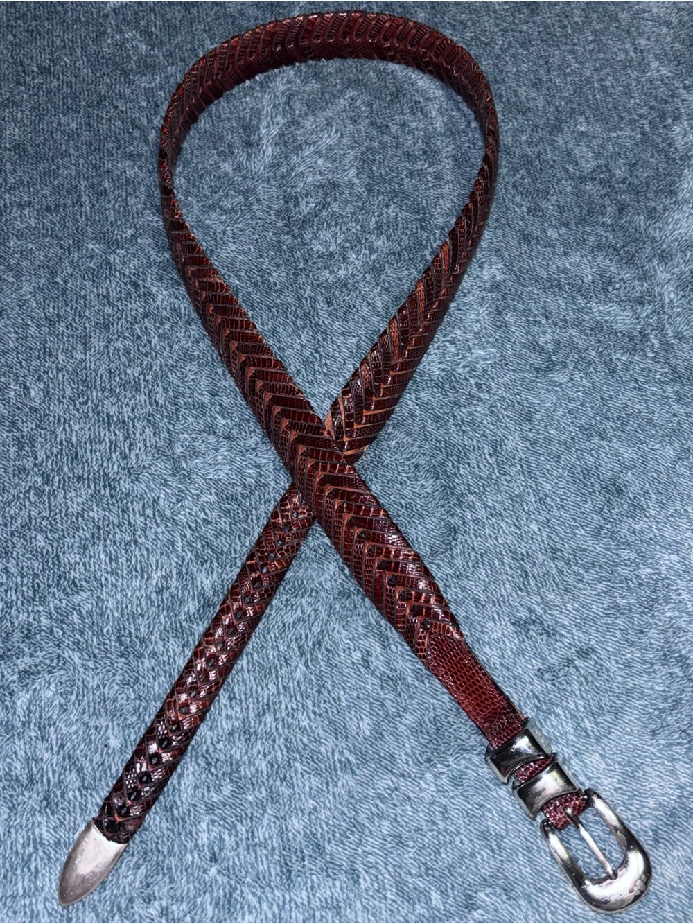 Vintage Mezlan Braided Chevron Leather Western Dress Belt Made in Spain 40”